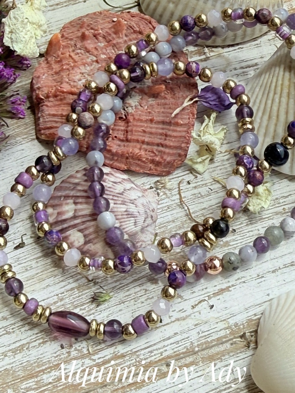 Amethyst + lepidolite + labradorite Beads super dainty bracelet set